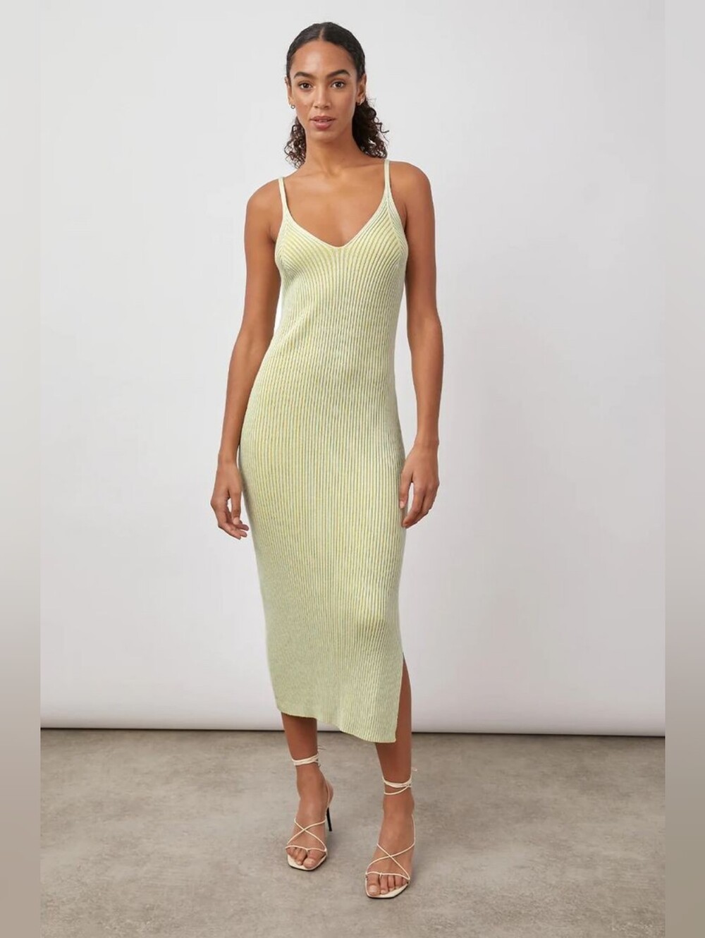 Rails Shelby Ribbed Midi Dress Green Side Slits Size XS Bodycon Cotton Silk Knit